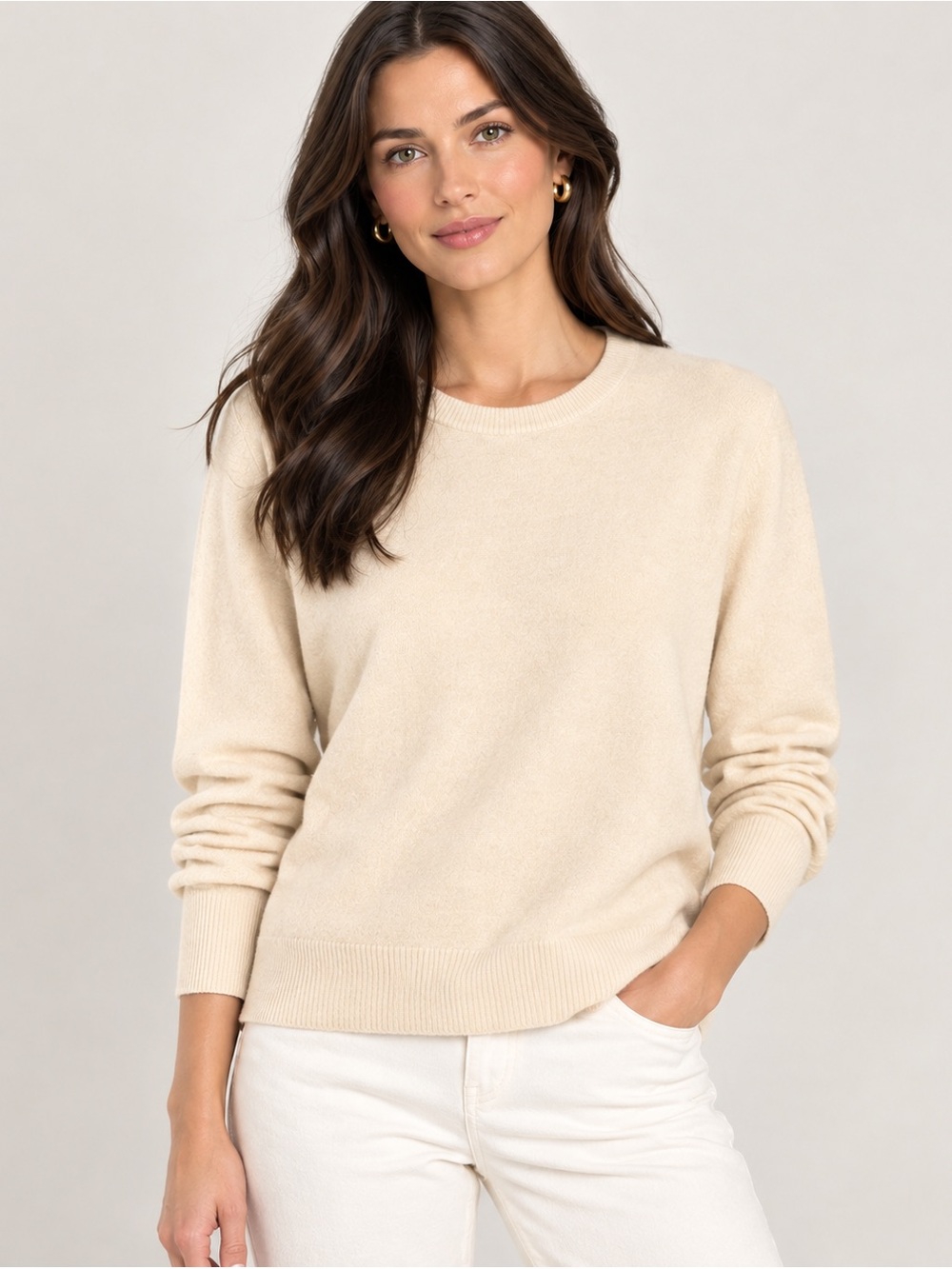 J. Crew Women's XS 100% Mongolian Cashmere Cream Crewneck Sweater